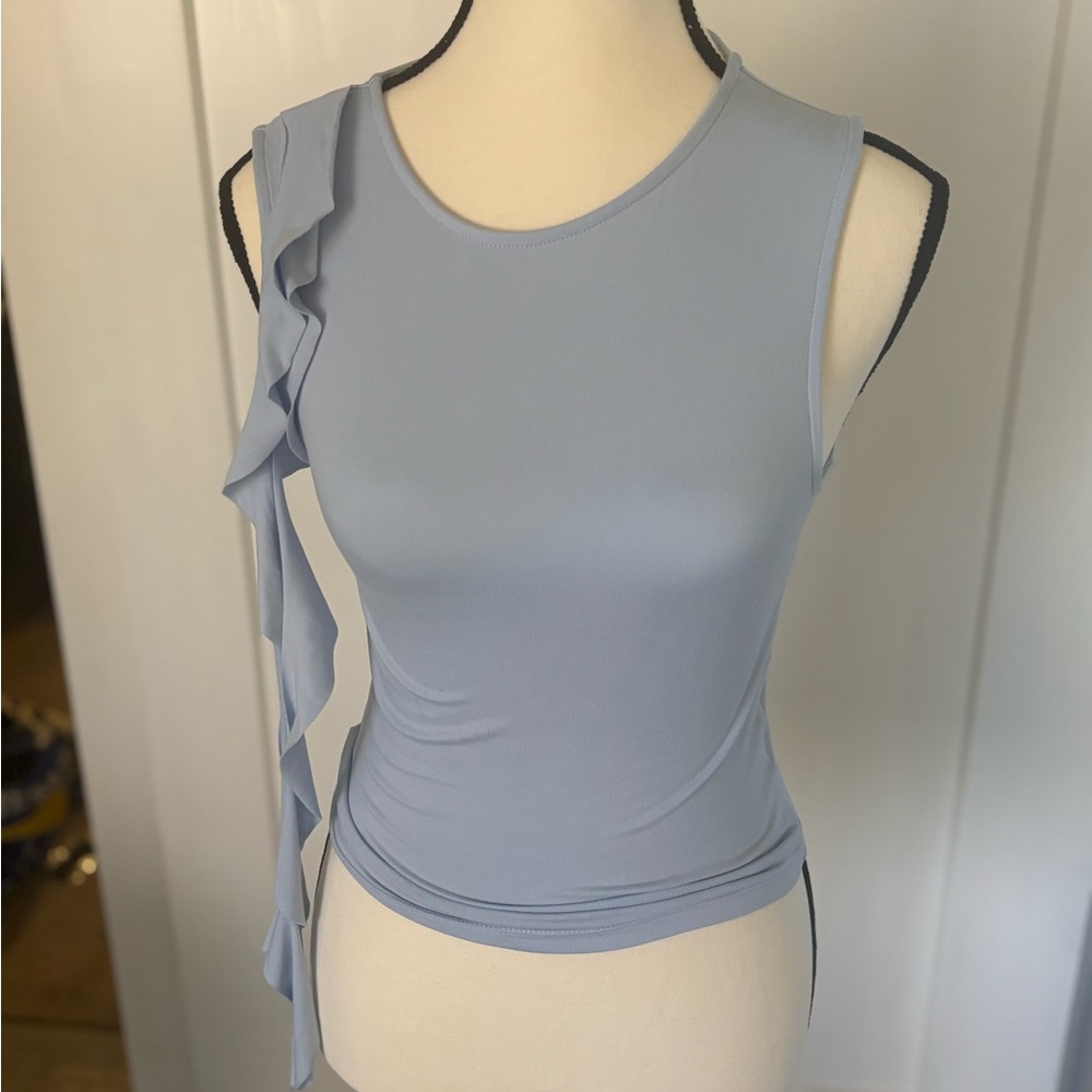 Divided Sky Blue Ruffle Tank Top